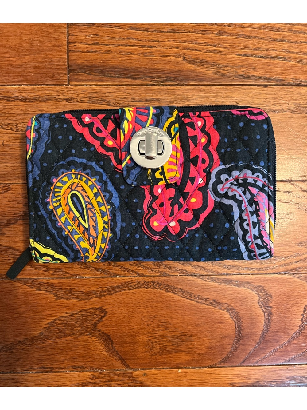 Vera Bradley Black Quilted Paisley Wallet with Bright Multicolor Accents